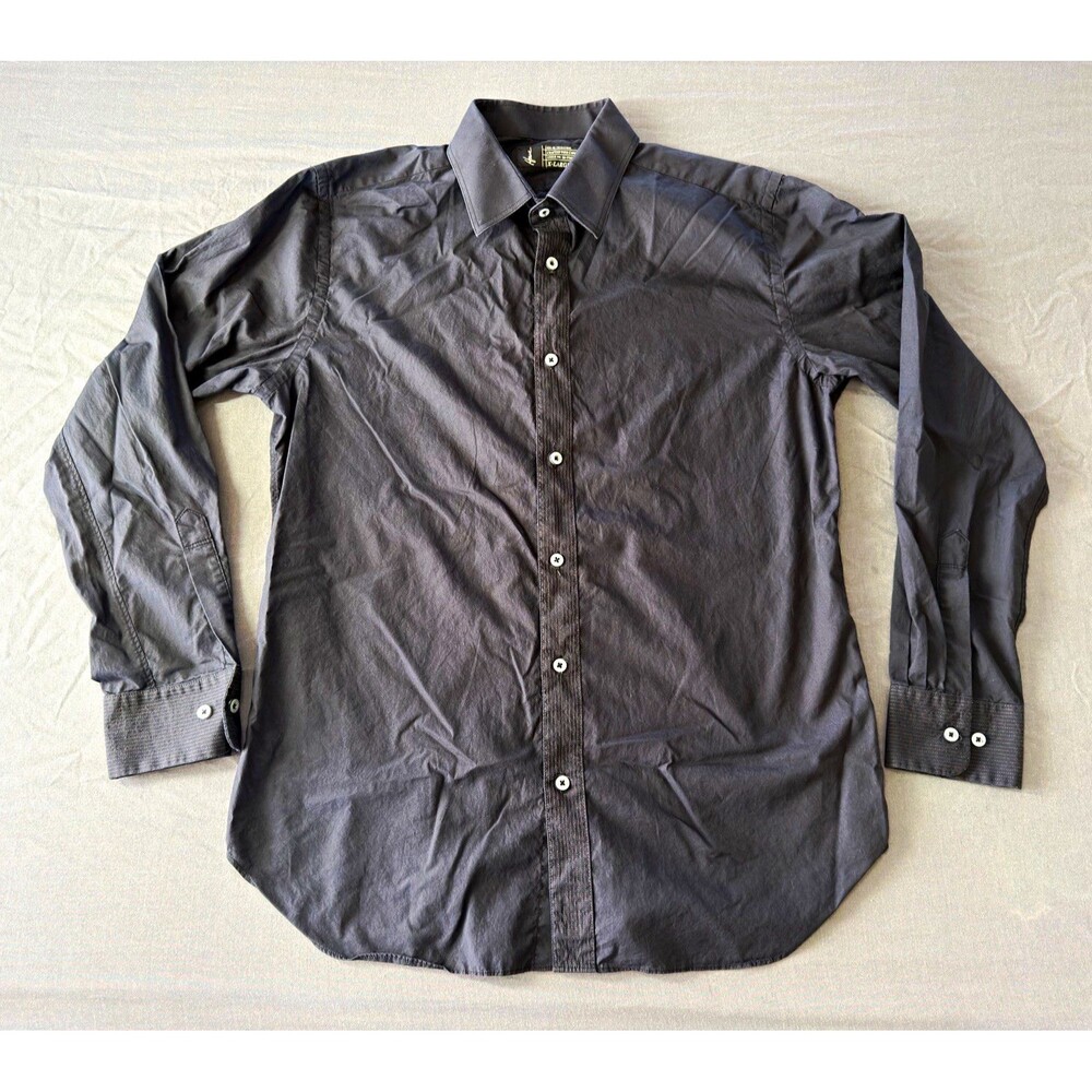 Howe Men's XL Black Solid Fitted Dress Shirt 34/35 Woven Contrast Trim